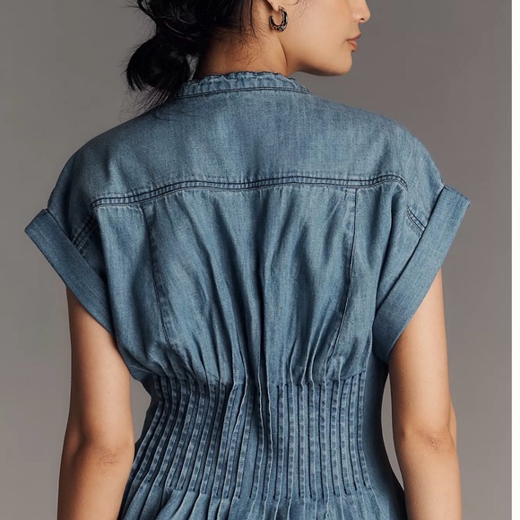 Pilcro Women’s Short Sleeve Pleated Corset Blouse - Picture 3 of 12